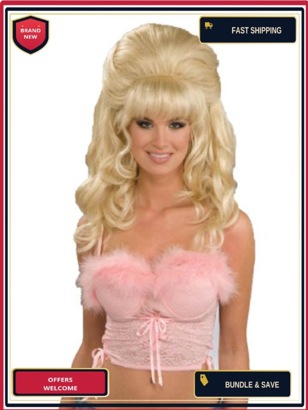 Blonde Long Bouffant Wig Flirty Fantasy Costume Accessory Halloween Cosplay